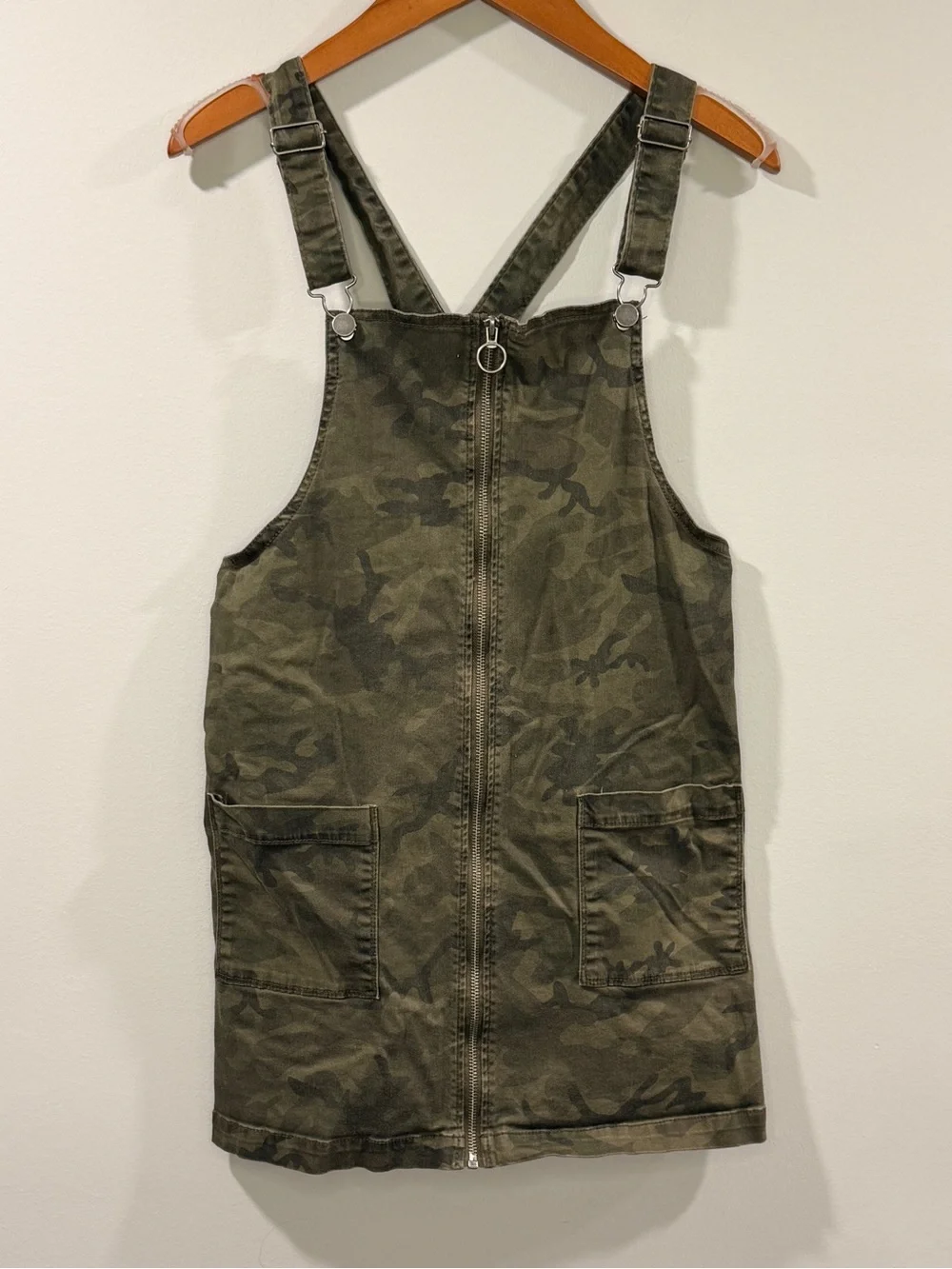 SO Women’s Olive Green Zip-Front Overall Dress Size M